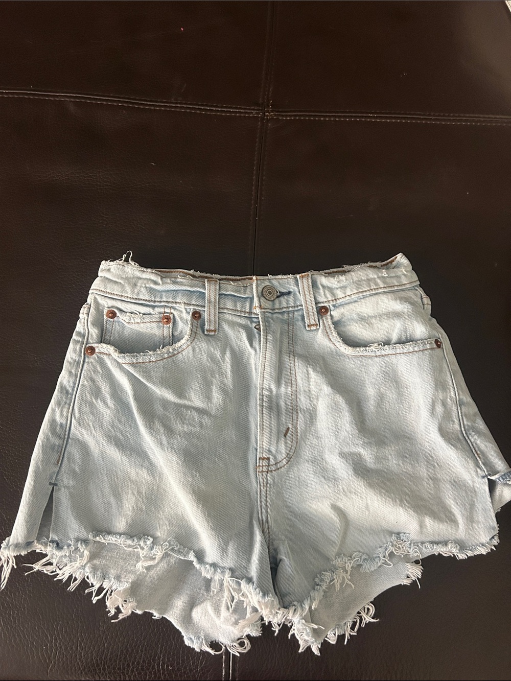 Abercrombie & Fitch Light Wash High-Rise Frayed Denim Shorts